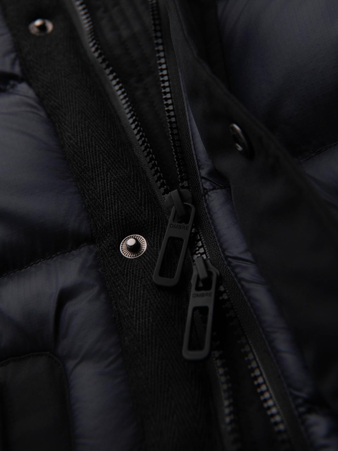 Jachetă lungă matlasată pentru bărbați cu buzunare mari - negru V1 OM-JALJ-0308