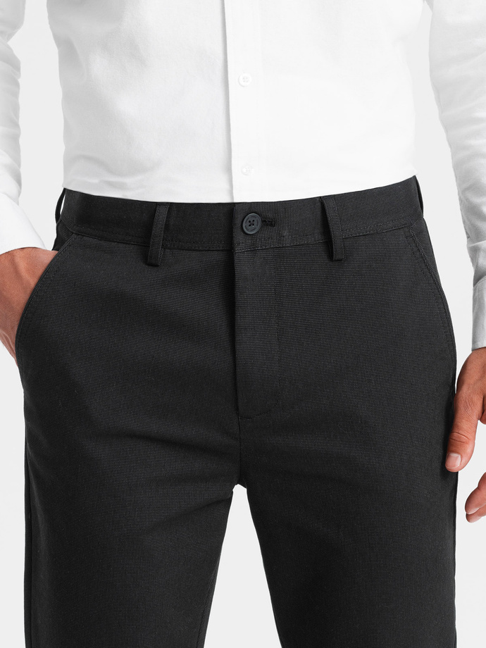 Pantaloni chino clasici pentru bărbați cu textură fină - negru V5 OM-PACP-0188