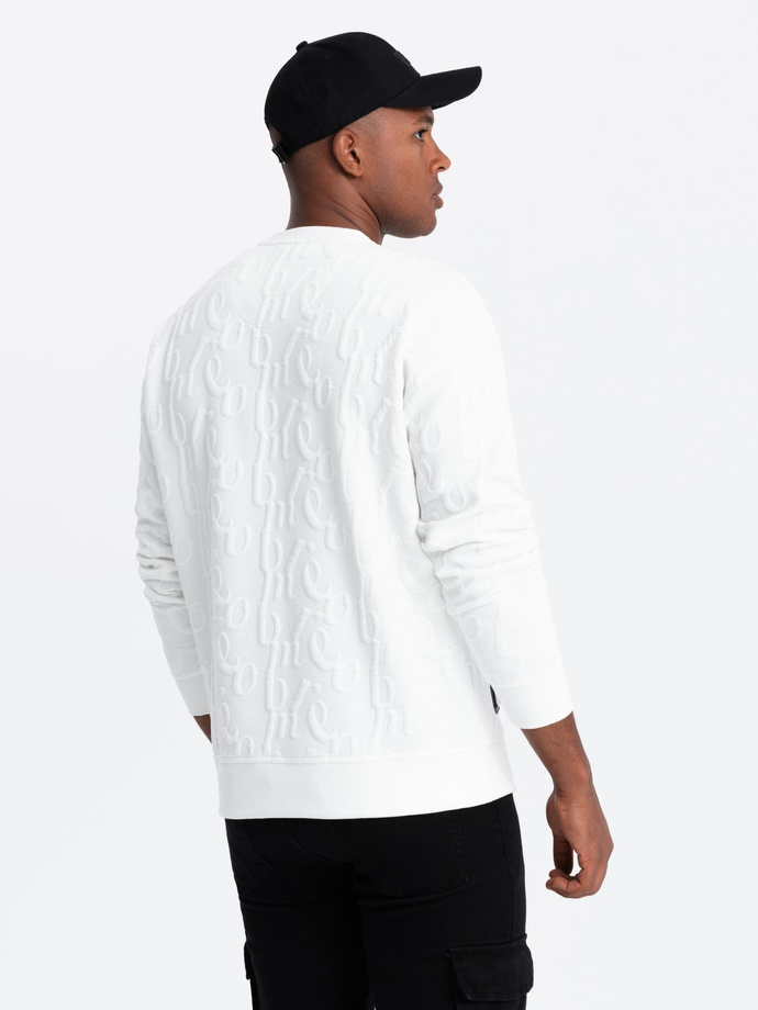 Men's RELAXED FIT sweatshirt with embossed letters - ecru V2 OM-SSNZ-0164