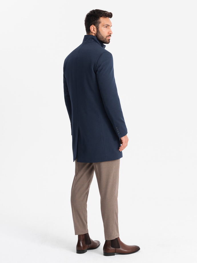 Men's tailored structured coat with high collar - navy blue V2 OM-COWC-0117