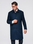 Men's long single-breasted coat with collar and undercoat - black V1 OM-COWC-0106