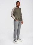 Men's sweatshirt with contrasting stripes and raglan sleeves - olive V1 OM-SSNZ-0200