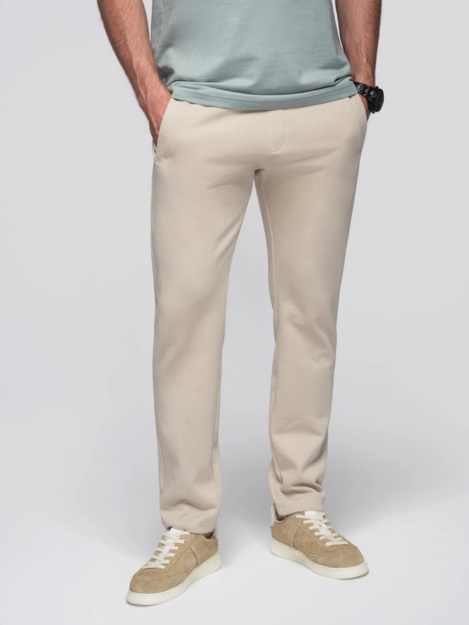 Pantaloni de trening pentru bărbați cu picior neacoperit - bej deschis V1 OM-PABS-0206