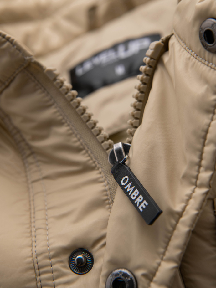 Pánska prešívaná bunda košeľového strihu - béžová V1 OM-JALP-0215