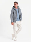 Men's quilted jacket with hood - gray V2 C549