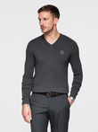 Elegant men's sweater with a heart neckline - graphite V17 OM-SWBS-0107