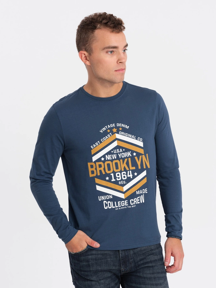 Men's collegiate style printed longsleeve - blue V2 OM-LSPT-0117