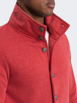 Men's casual sweatshirt with button-down collar - red melange V3 OM-SSZP-0171