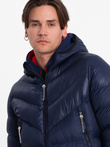 Men's winter quilted jacket of combined materials - navy blue V2 OM-JAHP-0145