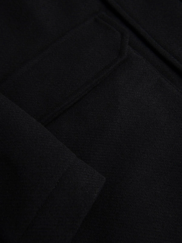 Pánský vlněný kabát parka s kapucí - černý V1 OM-COWC-0132