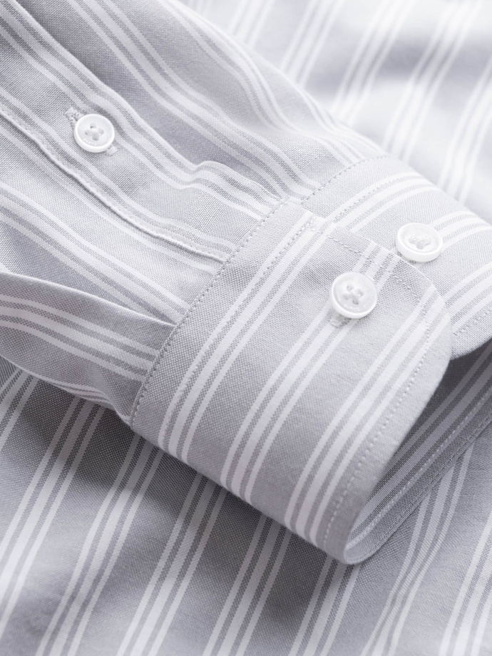 Men's REGULAR FIT shirt in white stripes with pocket - grey V1 OM-SHOS-0171