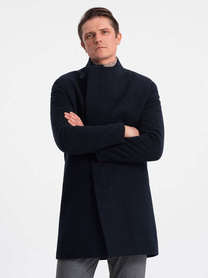Men's coat with asymmetrical fastening - navy blue V3 OM-COWC-0102