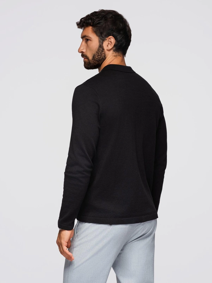 Men's polo sweater with embroidery on chest - black V1 OM-POLS-0140