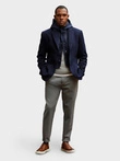 Men's jacket with hooded lining and high collar - navy blue V3 OM-BLZB-0133