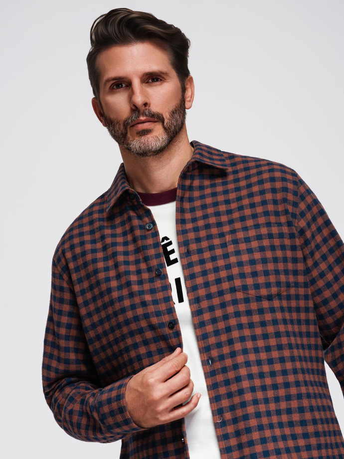 Men's checkered flannel shirt - navy blue and black V6 OM-SHCS-0150