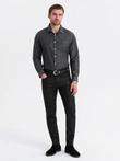 Men's denim shirt with embroidered pocket - black V2 OM-SHDS-0181