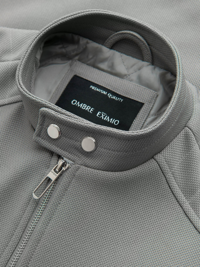 Men's biker jacket with pockets and collar - grey V3 OM-JALP-0157