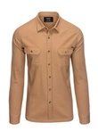 Cămașă bărbătească REGULAR FIT din bumbac cu buzunare cu nasturi - camel V2 OM-SHCS-0146