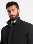 Fitted structured men's high collar coat - black V1 OM-COWC-0117