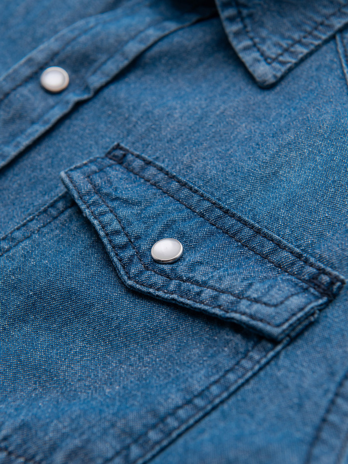 Men's snap denim shirt with pockets - blue V2 OM-SHDS-0210