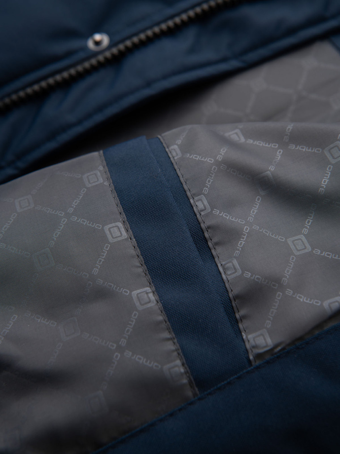 Pánska zimná bunda Aljaška s odnímateľnou kožušinou z kapucne - tmavomodrá V1 OM-JALJ-0148