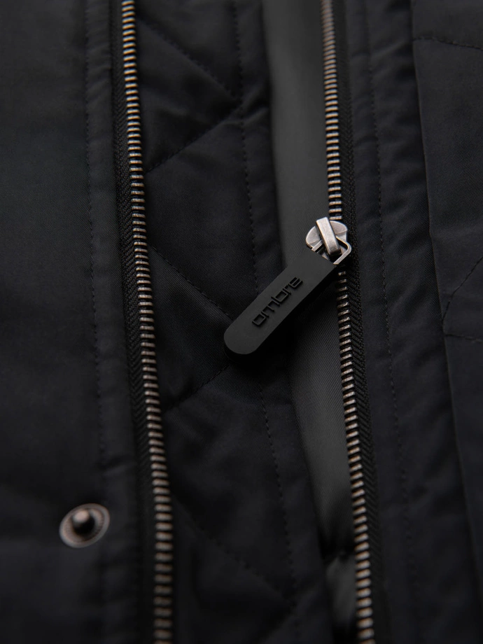 Classic long men's parka jacket - black V6 OM-JAPJ-0313