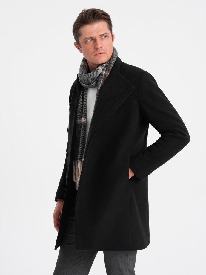 Men's coat with asymmetrical fastening - black V2 OM-COWC-0102