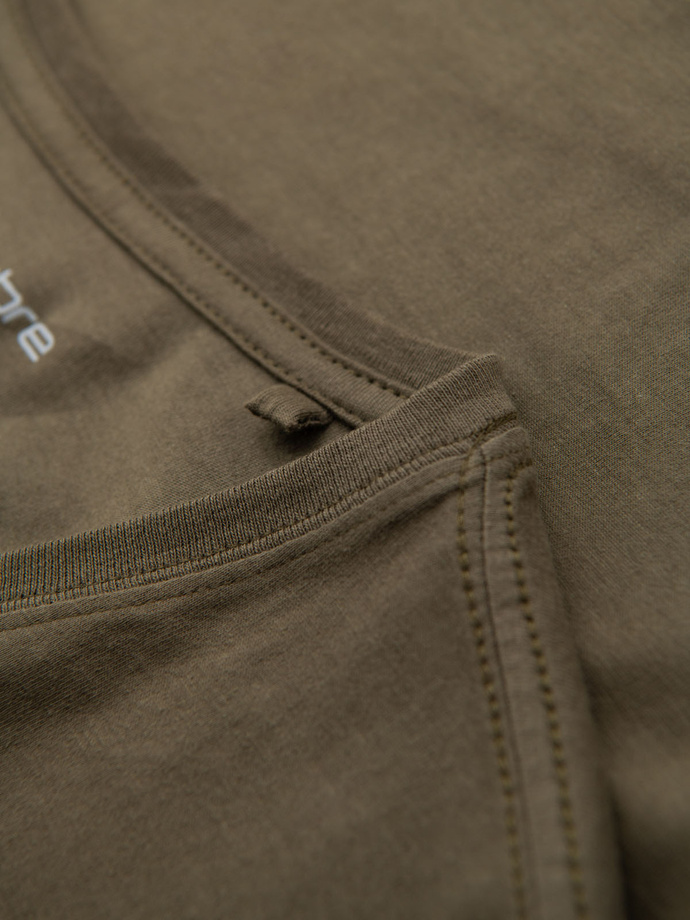 Bumbac clasic pentru bărbați BASIC tricou cu guler în V - maro V10 OM-TSBS-0145