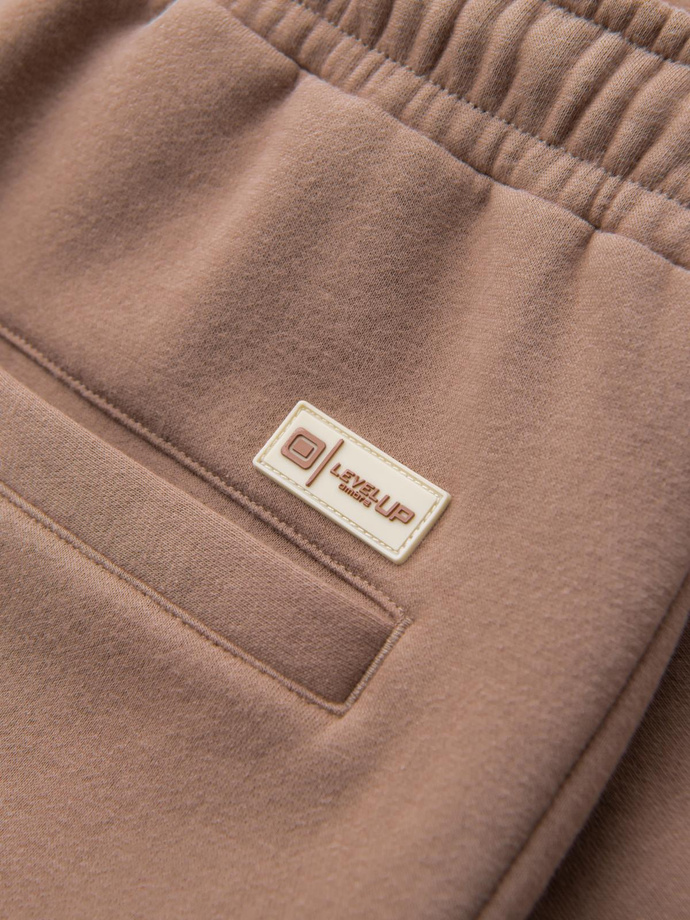 Unisex teplákové šortky s rebrovaným pásom - hnedé V16 OU-SRBC-0101