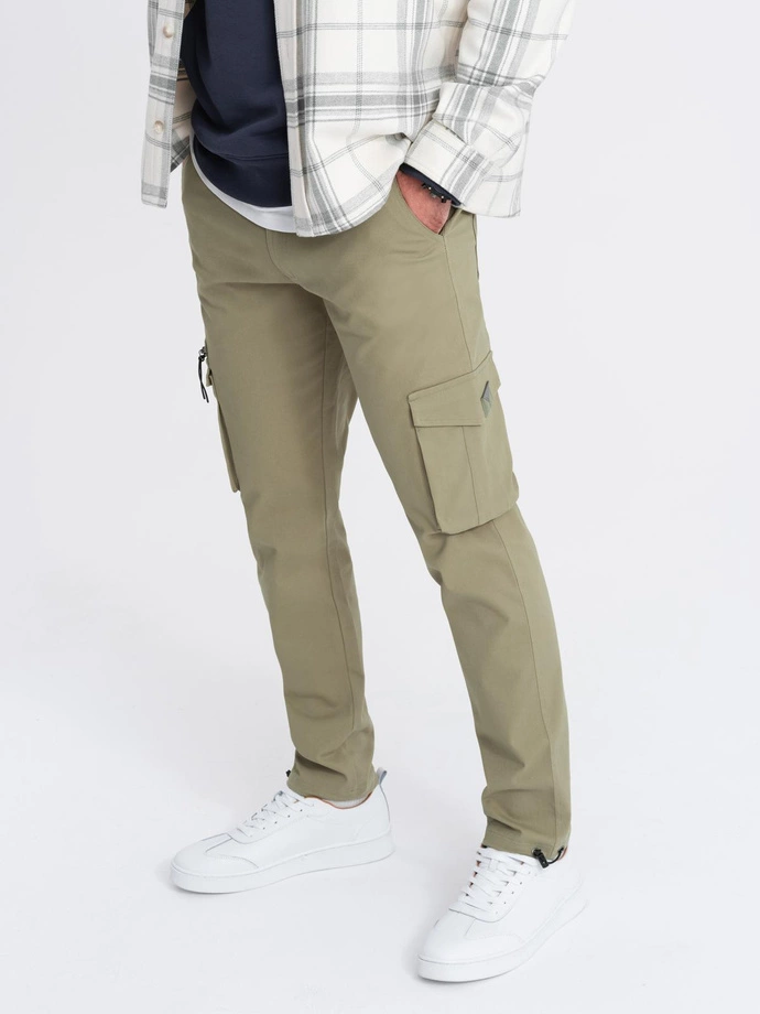 Men's STRAIGHT LEG cargo pants with triangle pocket pin - olive V2 OM-PACG-0196