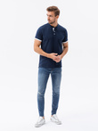 Men's collarless polo t-shirt - navy blue V4 S1381