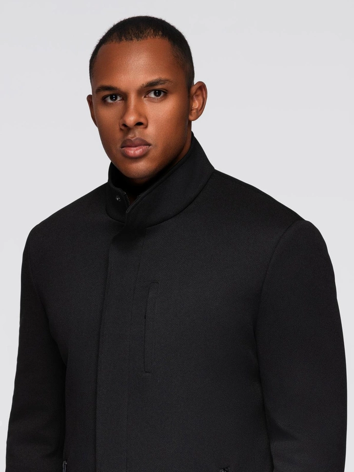 Fitted structured men's high collar coat - black V1 OM-COWC-0136