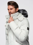 Men's quilted jacket with hooded ramonesque cut - light grey V4 OM-JAHP-0252