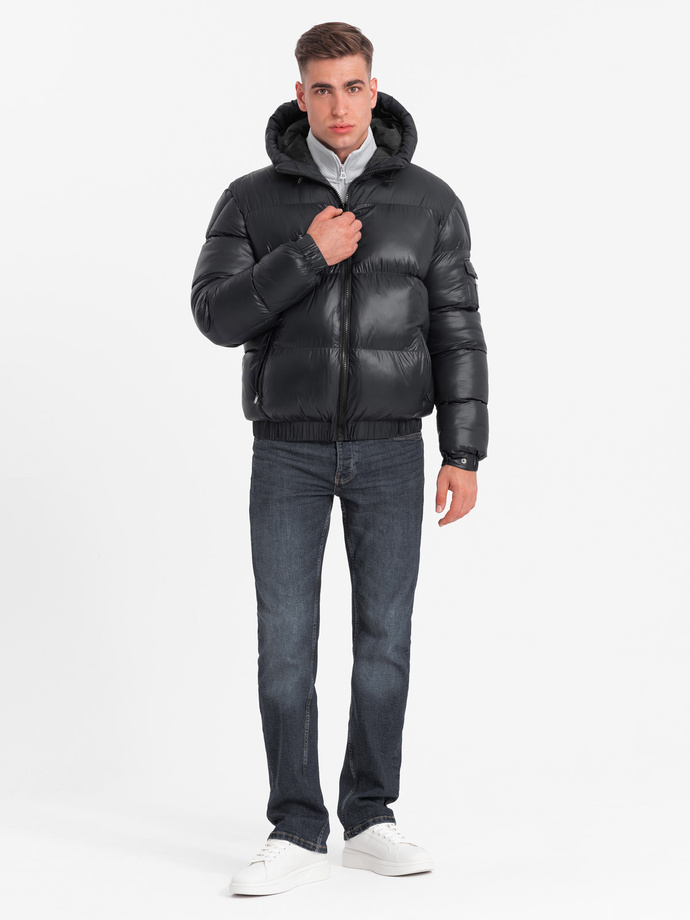 Šilta vyriška striukė su briaunuotais kraštais - juoda V1 OM-JAHP-0207