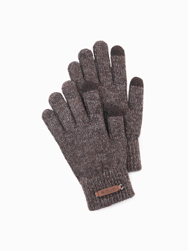 Men's knitted gloves with wool - brown melange V2 OM-ACGL-0110