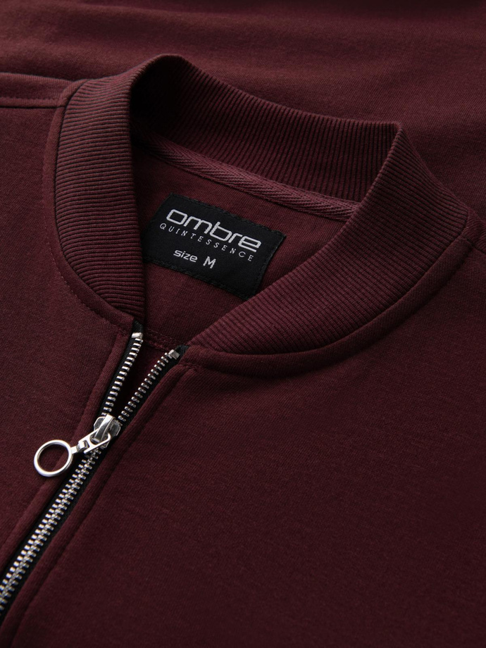 Bărbați bomber de bumbac bomboane sweatshirt descheiat - burgundy V13 OM-SSZP-0215