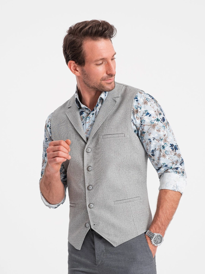 Men's suit vest with collar - light grey V1 OM-BLZV-0109