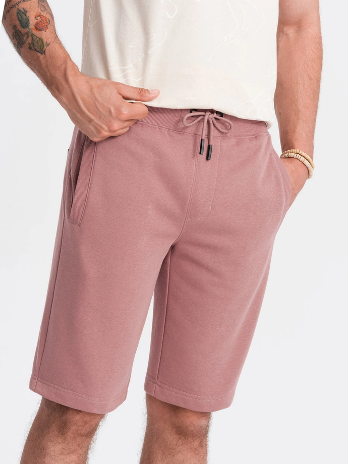 Men's pre-knee BASIC sweat shorts - dark pink V4 OM-SRBS-0149