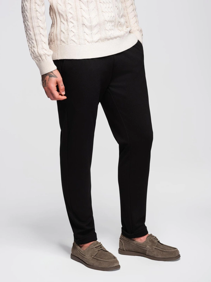 Men's pique knit pants with adjustable waistband - black V2 OM-PACP-0283