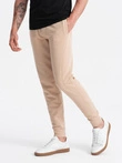 Vyriškos medvilninės BASIC sportinės kelnės joggers - smėlio spalvos V6 OM-PABS-0174