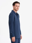 Men's tracksuit set sweatshirt with polo collar + pants - navy blue V5 Z71