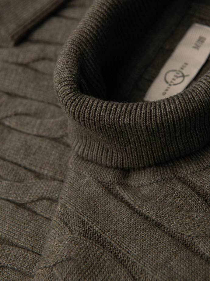 Pánsky rolák s kockovanou väzbou - olivový V2 OM-SWTN-0157