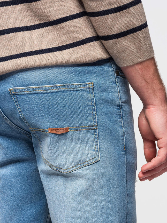 Vyriškos SLIM FIT džinsinės kelnės su trynimu - šviesiai mėlynos V1 OM-PADP-0255