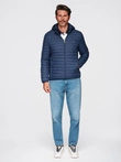 Men's quilted jacket with high zipped hood - black V1 OM-JAHP-0238