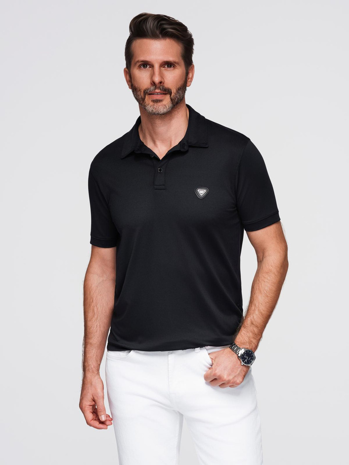 Tricou polo elegant pentru bărbați din material elastic - negru V1 OM-POSS-0150