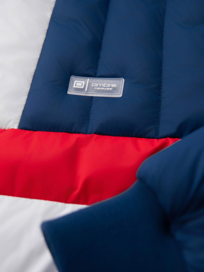 Pánska farebná retro športová bunda - modrá a biela V1 OM-JALP-0296