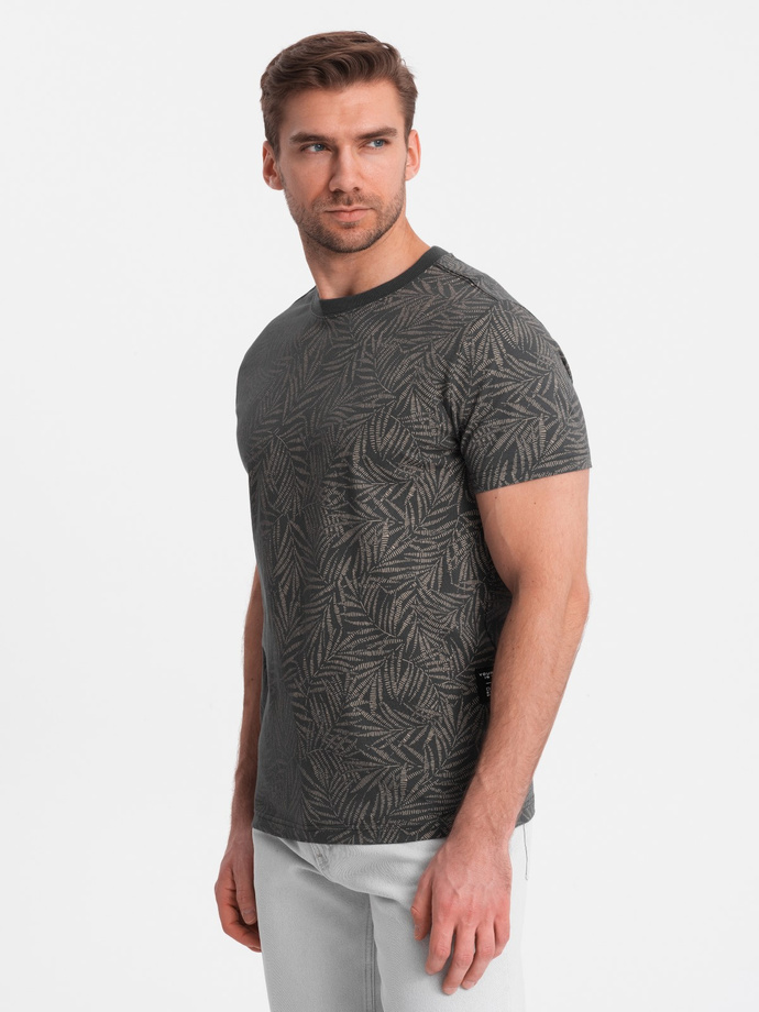 Men's full-print t-shirt in palm leaves - graphite V4 OM-TSFP-0182