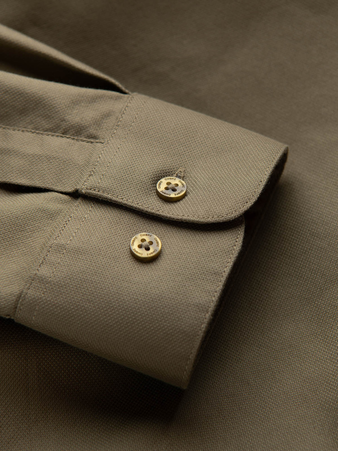 Cămașă bărbătească din bumbac cu buzunar REGULAR FIT - olive V2 OM-SHCS-0147