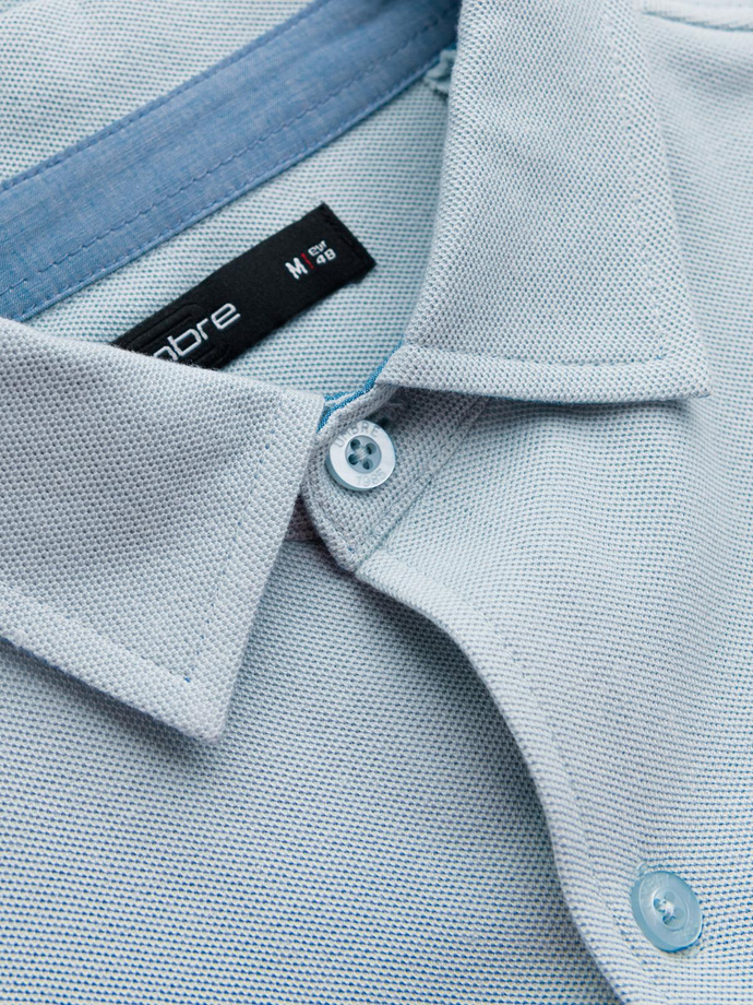 Cămașă SLIM FIT tricotată cu mânecă lungă pentru bărbați - albastru V3 OM-SHCS-0177