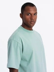 Men's LOOSE FIT cotton t-shirt with round neckline - mint V6 OM-TSBC-0234